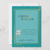 Modern FOTO Weddenschap nodigt QR CODE RSVP BLAUWG Kaart (Voorkant)