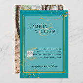 Modern FOTO Weddenschap nodigt QR CODE RSVP BLAUWG Kaart (Voorkant / Achterkant)