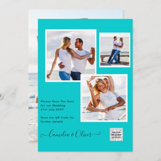 Modern FOTO Weddenschap nodigt QR CODE RSVP BLAUWG Kaart (Voorkant / Achterkant)