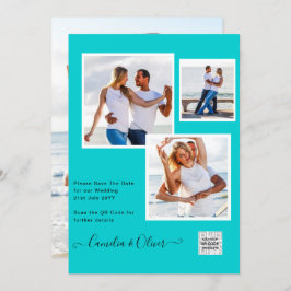 Modern FOTO Weddenschap nodigt QR CODE RSVP BLAUWG Kaart