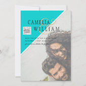 Modern FOTO Weddenschap nodigt QR CODE RSVP BLAUWG Kaart (Voorkant)