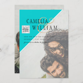 Modern FOTO Weddenschap nodigt QR CODE RSVP BLAUWG Kaart