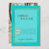 Modern FOTO Weddenschap nodigt QR CODE RSVP BLAUWG Kaart (Voorkant / Achterkant)