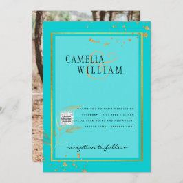 Modern FOTO Weddenschap nodigt QR CODE RSVP BLAUWG Kaart