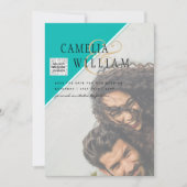 Modern FOTO Weddenschap nodigt QR CODE RSVP BLAUWG Kaart (Voorkant)