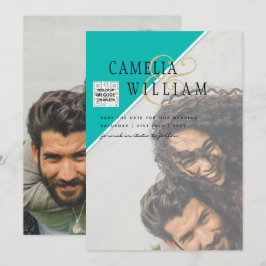 Modern FOTO Weddenschap nodigt QR CODE RSVP BLAUWG Kaart