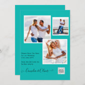 Modern FOTO Weddenschap nodigt QR CODE RSVP BLAUWG Kaart (Voorkant / Achterkant)