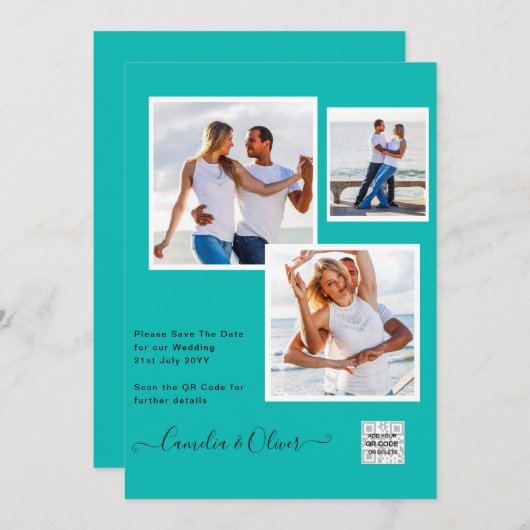 Modern FOTO Weddenschap nodigt QR CODE RSVP BLAUWG Kaart (Voorkant / Achterkant)