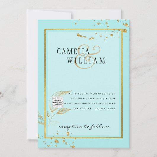 Modern FOTO Weddenschap nodigt QR CODE RSVP BLAUWG Kaart (Voorkant)