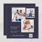 Modern FOTO Weddenschap nodigt QR CODE RSVP Blue u (Voorkant / Achterkant)