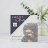 Modern FOTO Weddenschap nodigt QR CODE RSVP Blue u (Staand voorkant)