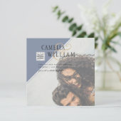 Modern FOTO Weddenschap nodigt QR CODE RSVP Blue u (Staand voorkant)