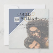 Modern FOTO Weddenschap nodigt QR CODE RSVP Blue u (Voorkant)