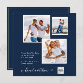 Modern FOTO Weddenschap nodigt QR CODE RSVP Blue u Kaart (Voorkant / Achterkant)