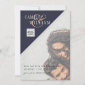 Modern FOTO Weddenschap nodigt QR CODE RSVP Blue u Kaart (Voorkant)