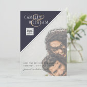 Modern FOTO Weddenschap nodigt QR CODE RSVP Blue u Kaart (Staand voorkant)