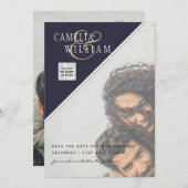 Modern FOTO Weddenschap nodigt QR CODE RSVP Blue u Kaart (Voorkant / Achterkant)