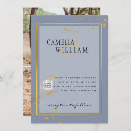 Modern FOTO Weddenschap nodigt QR CODE RSVP Blue u Kaart