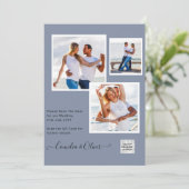 Modern FOTO Weddenschap nodigt QR CODE RSVP Blue u Kaart (Staand voorkant)