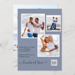 Modern FOTO Weddenschap nodigt QR CODE RSVP Blue u Kaart