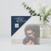 Modern FOTO Weddenschap nodigt QR CODE RSVP Blue u Kaart (Staand voorkant)