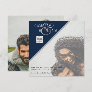 Modern FOTO Weddenschap nodigt QR CODE RSVP Blue u Kaart