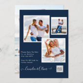 Modern FOTO Weddenschap nodigt QR CODE RSVP Blue u Kaart (Voorkant / Achterkant)