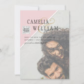 Modern FOTO Weddenschap nodigt QR CODE RSVP BlushP Kaart (Voorkant)