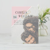 Modern FOTO Weddenschap nodigt QR CODE RSVP BlushP Kaart (Staand voorkant)