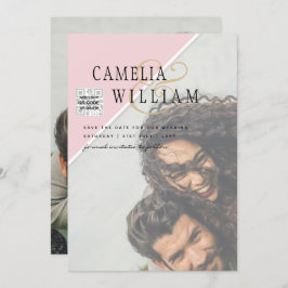 Modern FOTO Weddenschap nodigt QR CODE RSVP BlushP Kaart