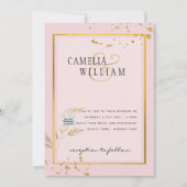 Modern FOTO Weddenschap nodigt QR CODE RSVP BlushP Kaart (Voorkant)