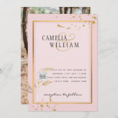 Modern FOTO Weddenschap nodigt QR CODE RSVP BlushP Kaart (Voorkant / Achterkant)