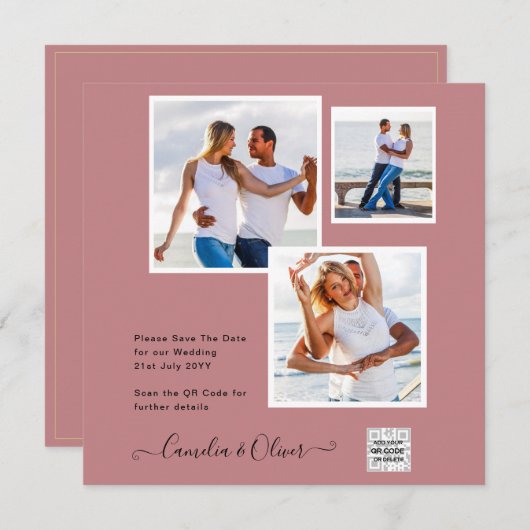 Modern FOTO Weddenschap nodigt QR CODE RSVP DustyR (Voorkant / Achterkant)