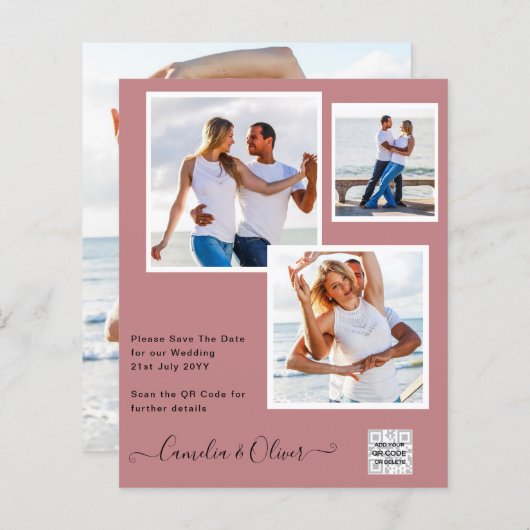 Modern FOTO Weddenschap nodigt QR CODE RSVP DustyR (Voorkant / Achterkant)