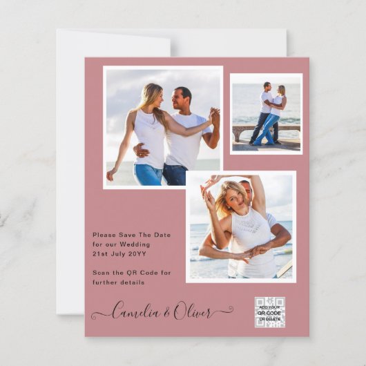 Modern FOTO Weddenschap nodigt QR CODE RSVP DustyR (Voorkant)