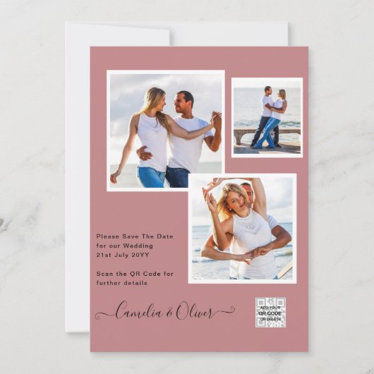 Modern FOTO Weddenschap nodigt QR CODE RSVP DustyR Kaart (Voorkant)