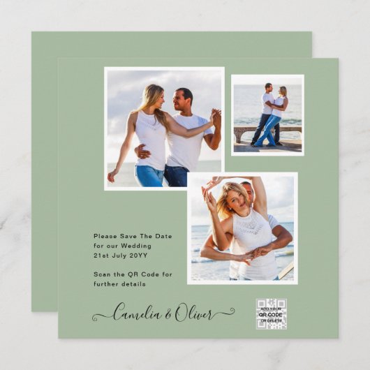 Modern FOTO Weddenschap nodigt QR CODE Rsvp Green  (Voorkant / Achterkant)