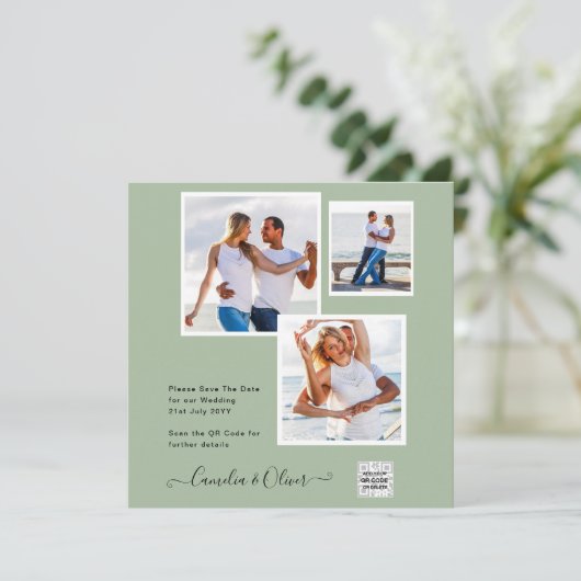 Modern FOTO Weddenschap nodigt QR CODE Rsvp Green  (Staand voorkant)