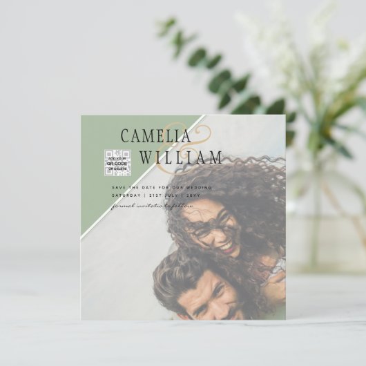Modern FOTO Weddenschap nodigt QR CODE Rsvp Green  (Staand voorkant)