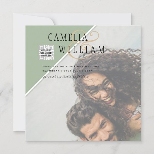 Modern FOTO Weddenschap nodigt QR CODE Rsvp Green  (Voorkant)