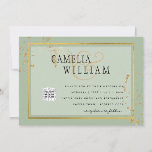 Modern FOTO Weddenschap nodigt QR CODE Rsvp Green  (Voorkant)