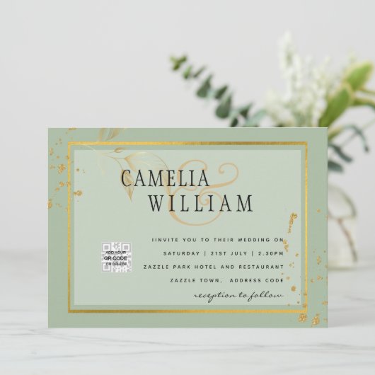 Modern FOTO Weddenschap nodigt QR CODE Rsvp Green  (Staand voorkant)