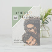 Modern FOTO Weddenschap nodigt QR CODE Rsvp Green  Kaart (Staand voorkant)