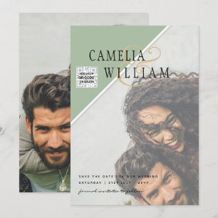 Modern FOTO Weddenschap nodigt QR CODE Rsvp Green  Kaart