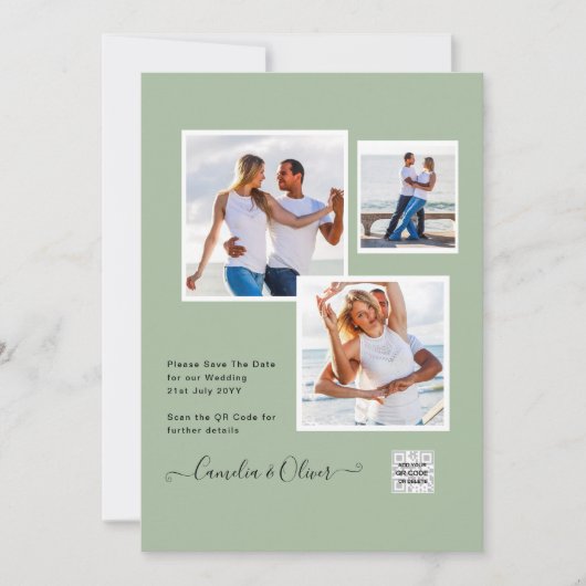Modern FOTO Weddenschap nodigt QR CODE Rsvp Green  Kaart (Voorkant)