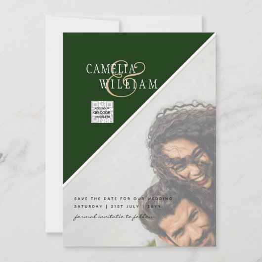 Modern FOTO Weddenschap nodigt QR CODE Rsvp Green  Kaart (Voorkant)