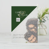 Modern FOTO Weddenschap nodigt QR CODE Rsvp Green  Kaart (Staand voorkant)