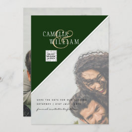 Modern FOTO Weddenschap nodigt QR CODE Rsvp Green  Kaart