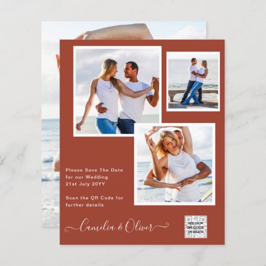 Modern FOTO Weddenschap nodigt QR CODE RSVP-kaneel (Voorkant / Achterkant)