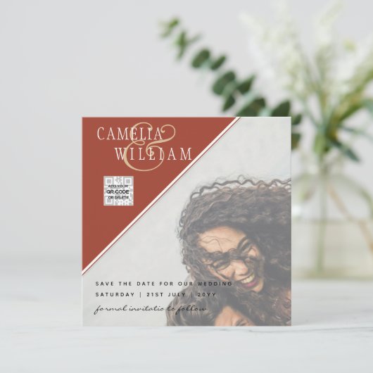 Modern FOTO Weddenschap nodigt QR CODE RSVP-kaneel (Staand voorkant)